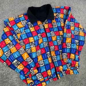 Pebble Beach Vintage 90s Windbreaker Jacket Multicolor Abstract Geometric Zip XL